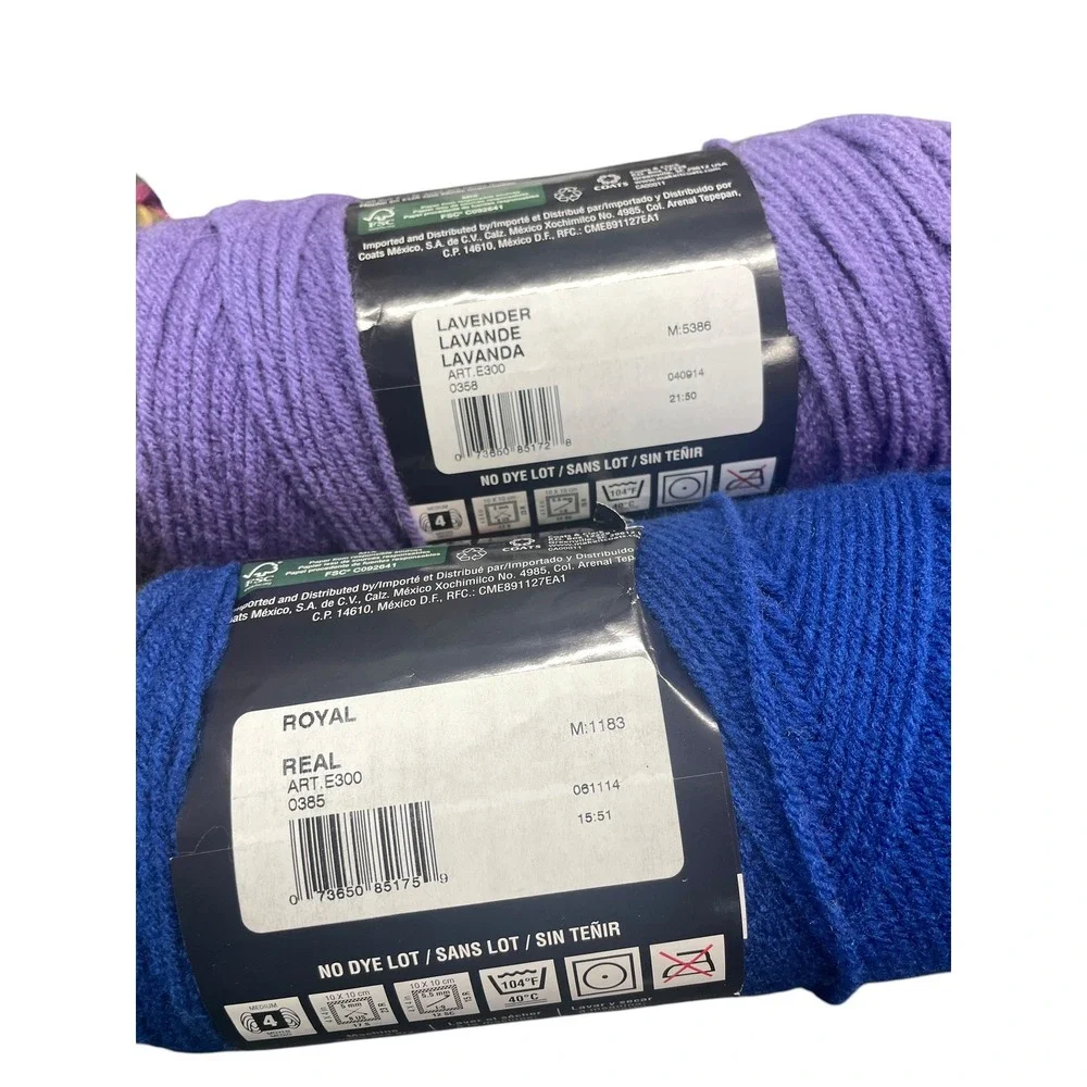 Red Heart Super Saver Yarn Lot 5 Skeins Worsted Multi Color Blue Yellow Purple